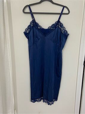 Vintage Smart Fit Royal Blue Lined Lace Slip Dress | Made in USA | 90s size 40